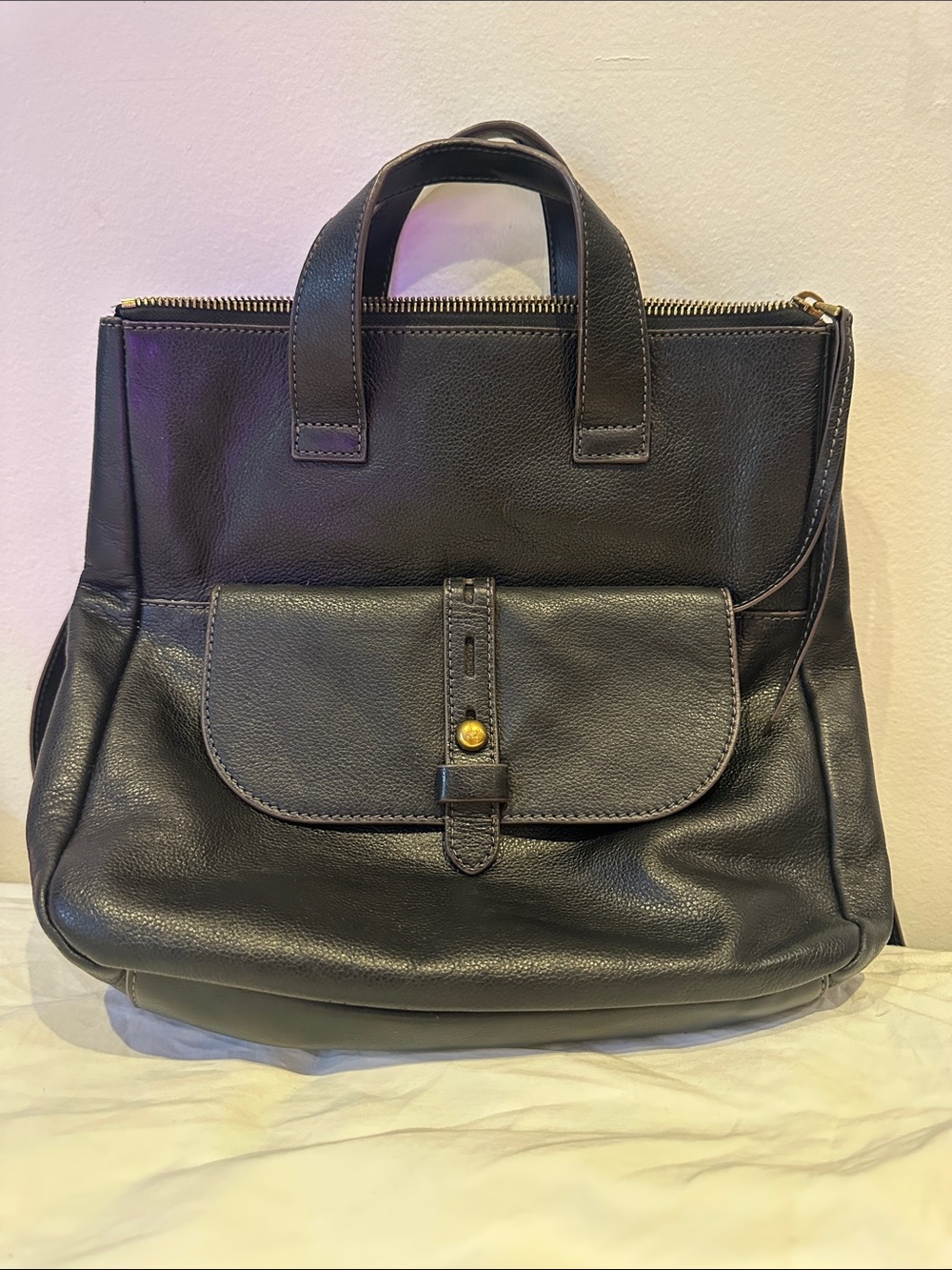 Fossil hunter black leather backpack